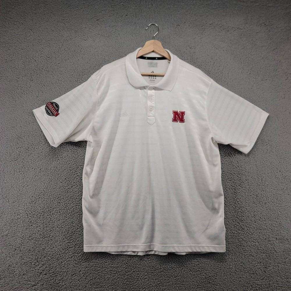 Adidas shirt Men's XL white collared‎ short sleeve polo Track Omaha Material